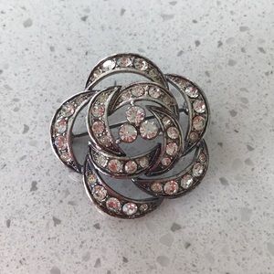 Rhinestone Rose Brooch